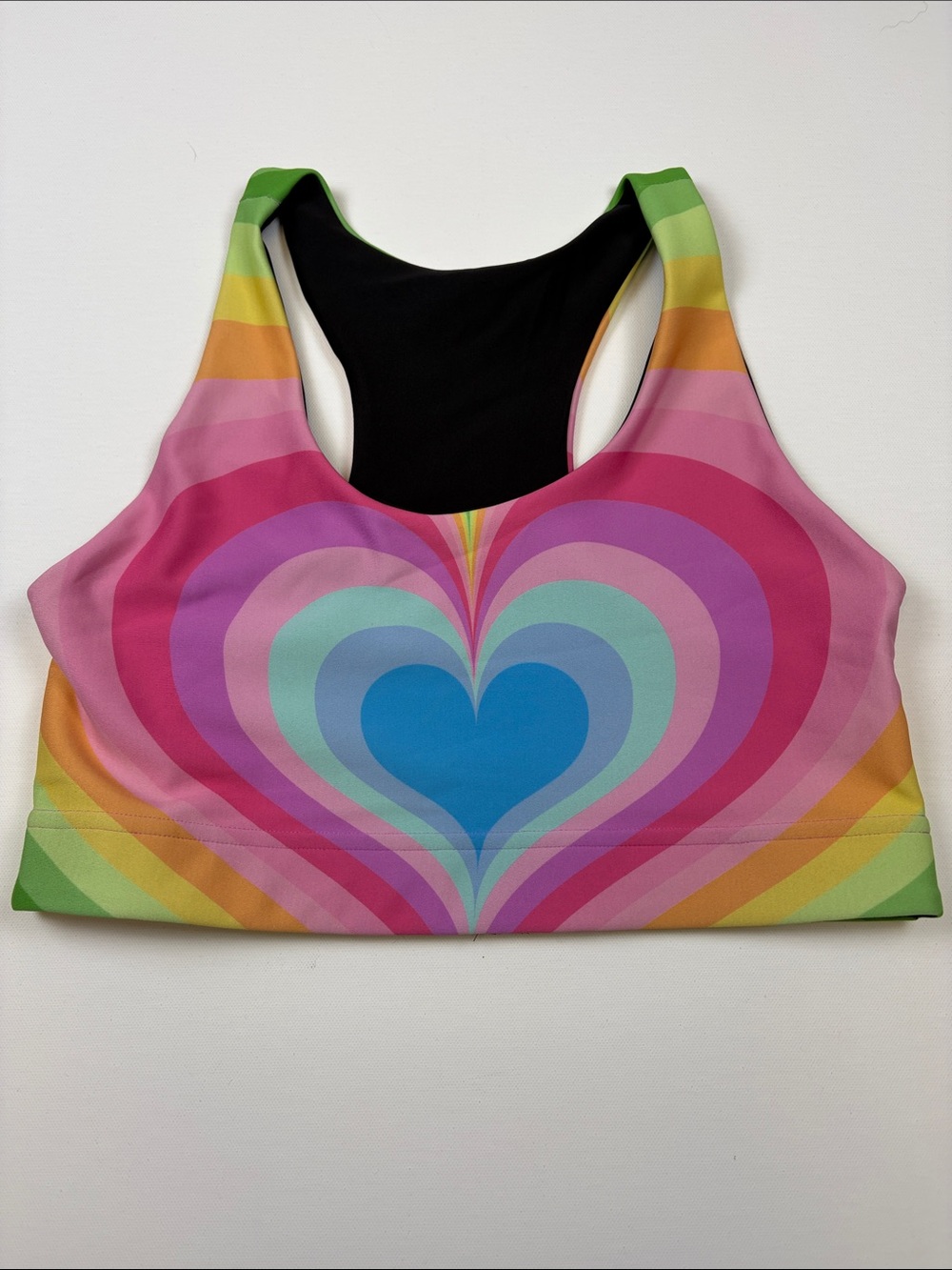 TEREZ RAINBOW HEART RACERBACK SPORTS BRA MULTICOLOR SIZE LARGE